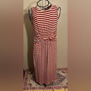 size large womens pretty dress maxi party pretty orange red white   striped long